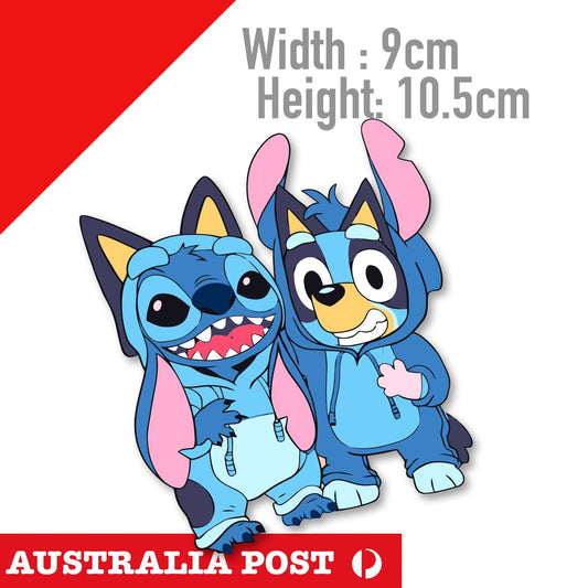 Bluey The Dog and  Stitch Funny Cartoon Stickers