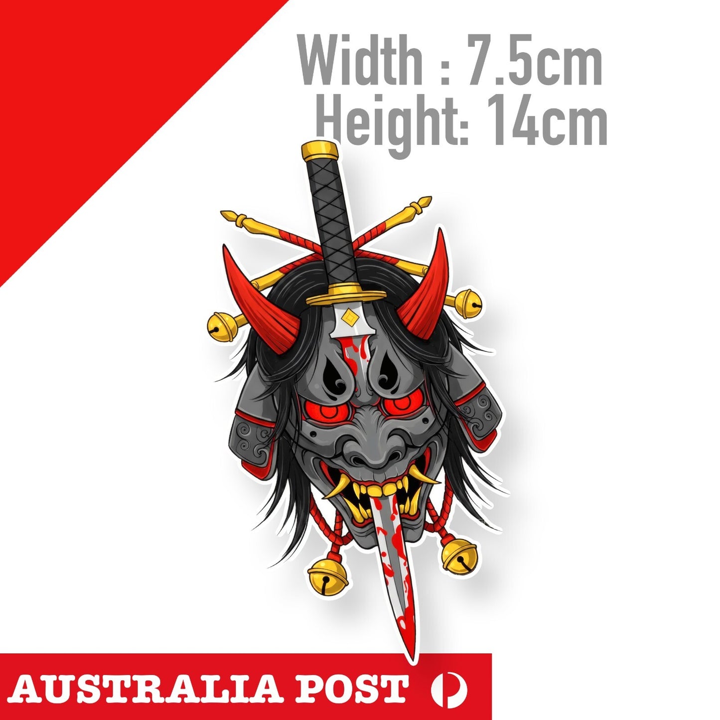 Oni Mask With Sword JDM JAPAN , Motorcycle Helmet, Fuel Tank, Skull Sticker