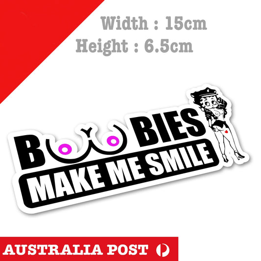 Betty Boops Boobies Make me Smile Funny Car window Sticker