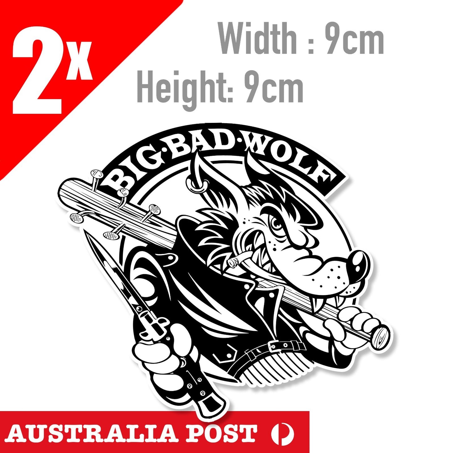 Big Bad WOLF with Knife, Motorcycle,Fuel Tank, Helmet x4 Sticker