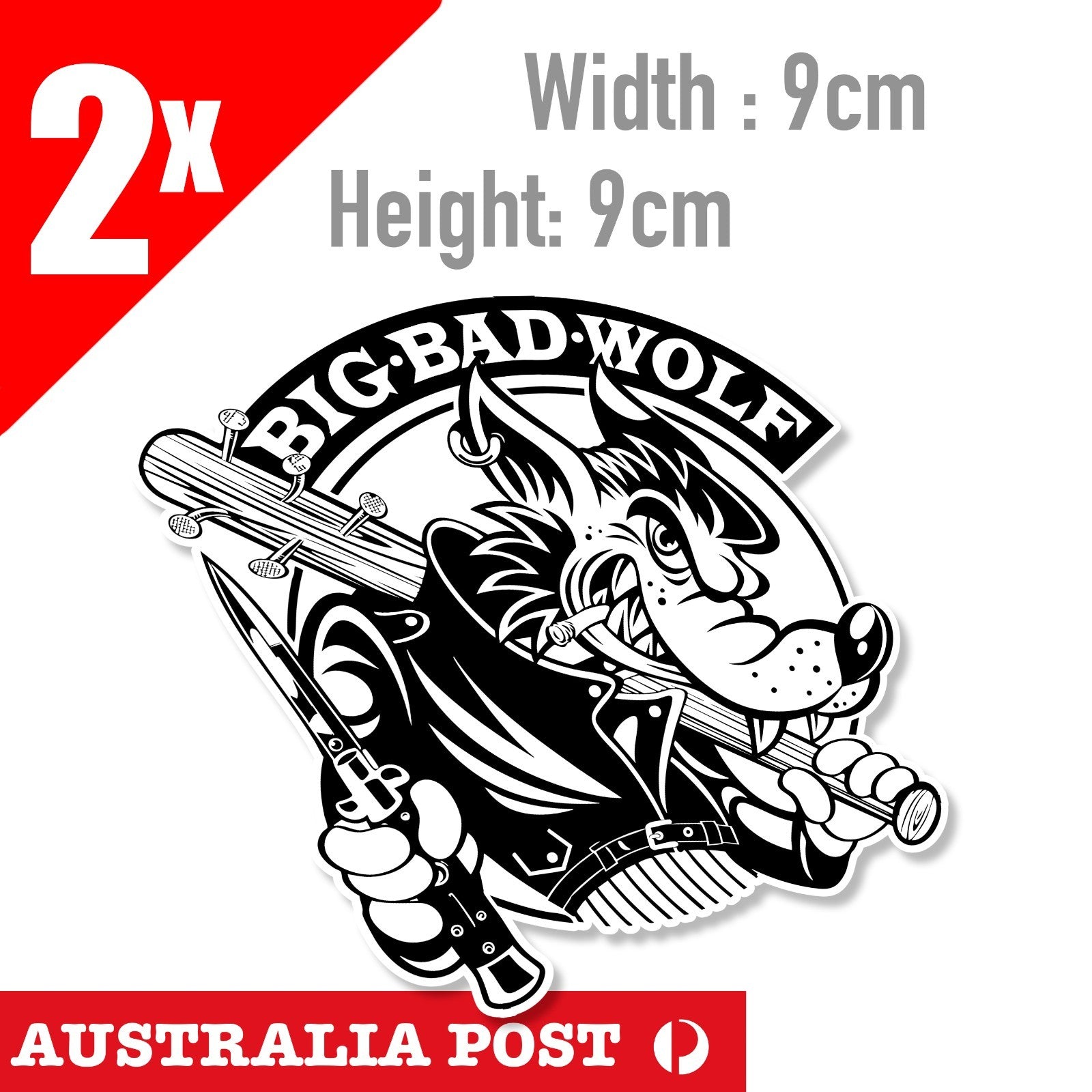 Big Bad WOLF with Knife, Motorcycle,Fuel Tank, Helmet x4 Sticker