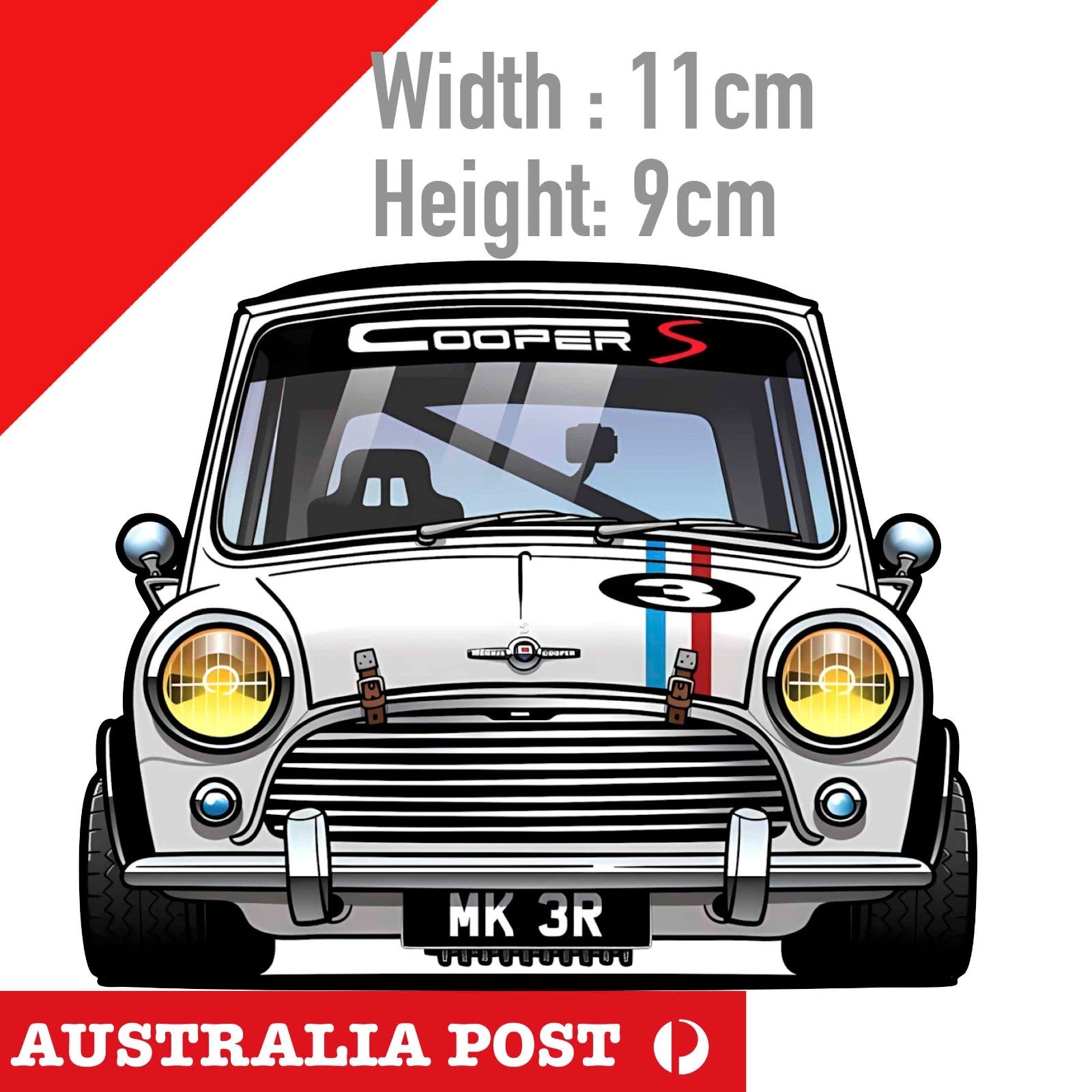 White Classic Mini Cooper S Rally Sport Racing Car Sticker