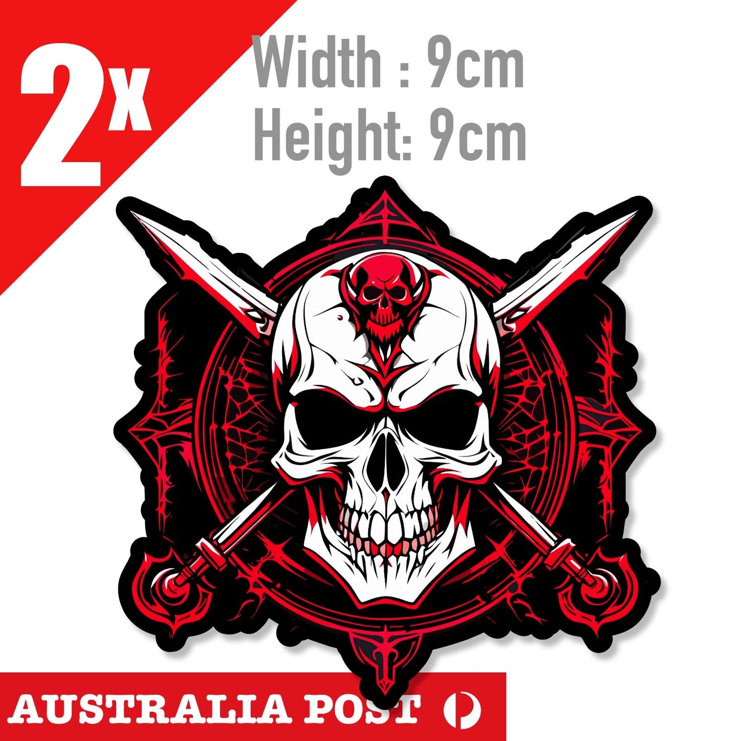 Demon SKULL , Skull Heads Knife tattoo,Motorcycle, Helmet, Knife Sticker