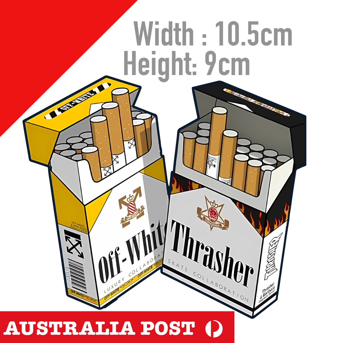 OFF WHITE THRASHER Cigarette Box, Funny Logo Sticker