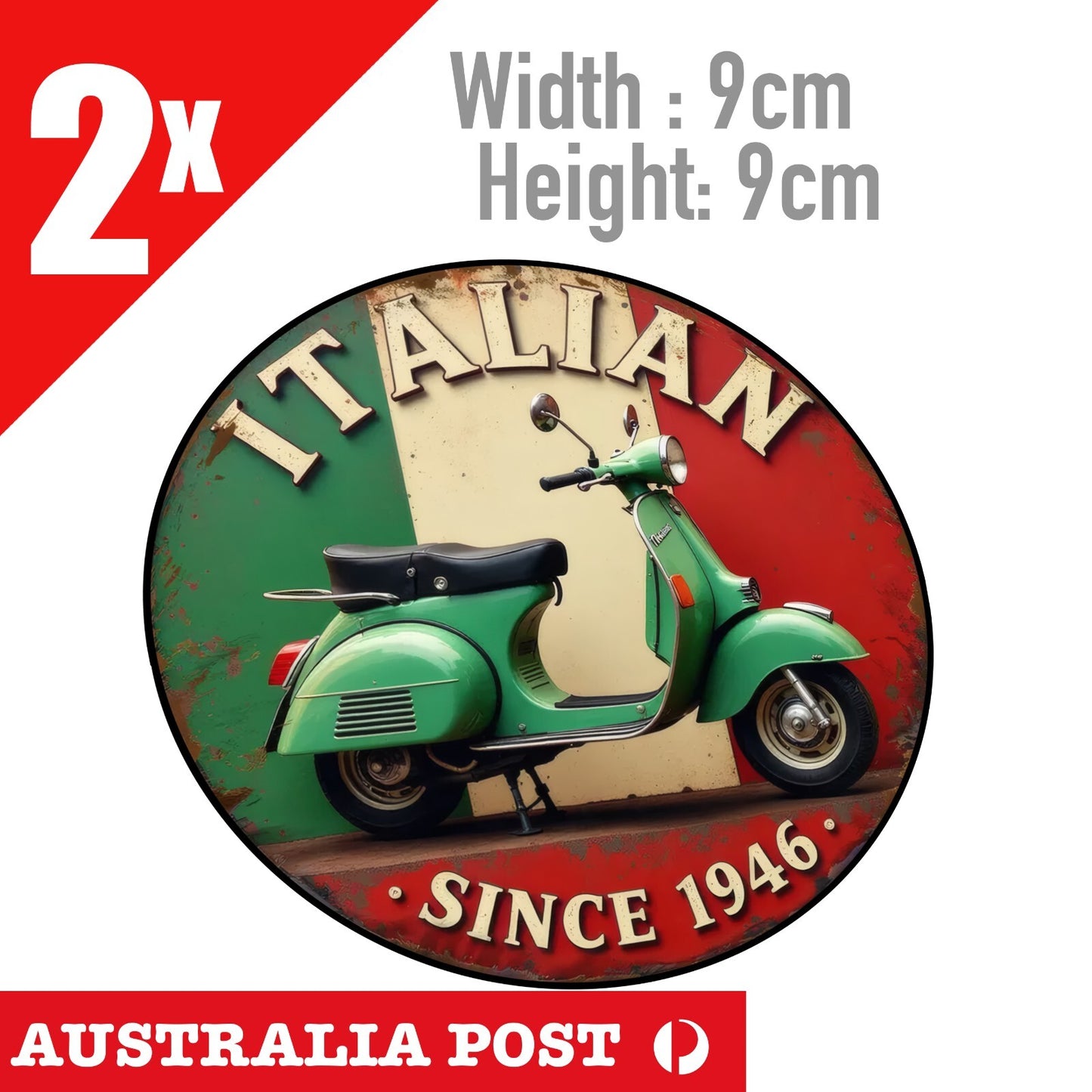VESPA Italian Flag Motorcycle, damaged, Rustic Style Round  Stickers