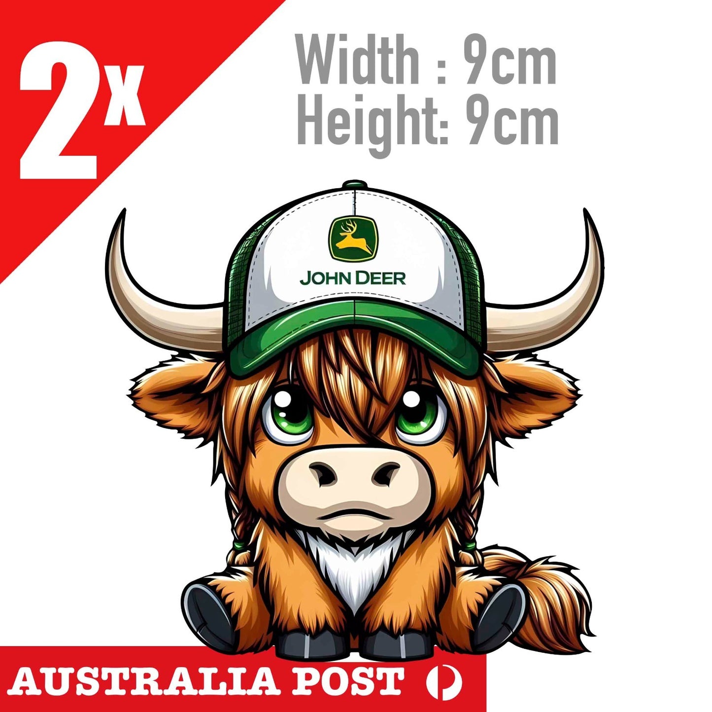 John Deere Cute Cow with Hat, Animal, Farm Sticker