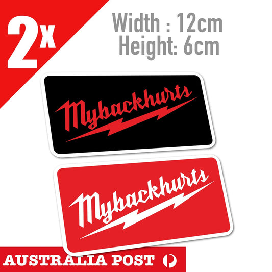 Milwaukee Electric Tool Funny Logo, My Back Hursts Funny Tool Logo Stickers