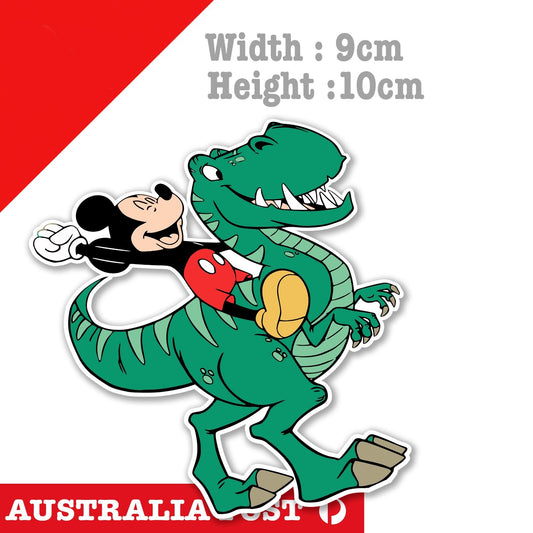 Disney Mickey Mouse Funny Riding Dinosaur Laptop , Car  Vinyl  Sticker