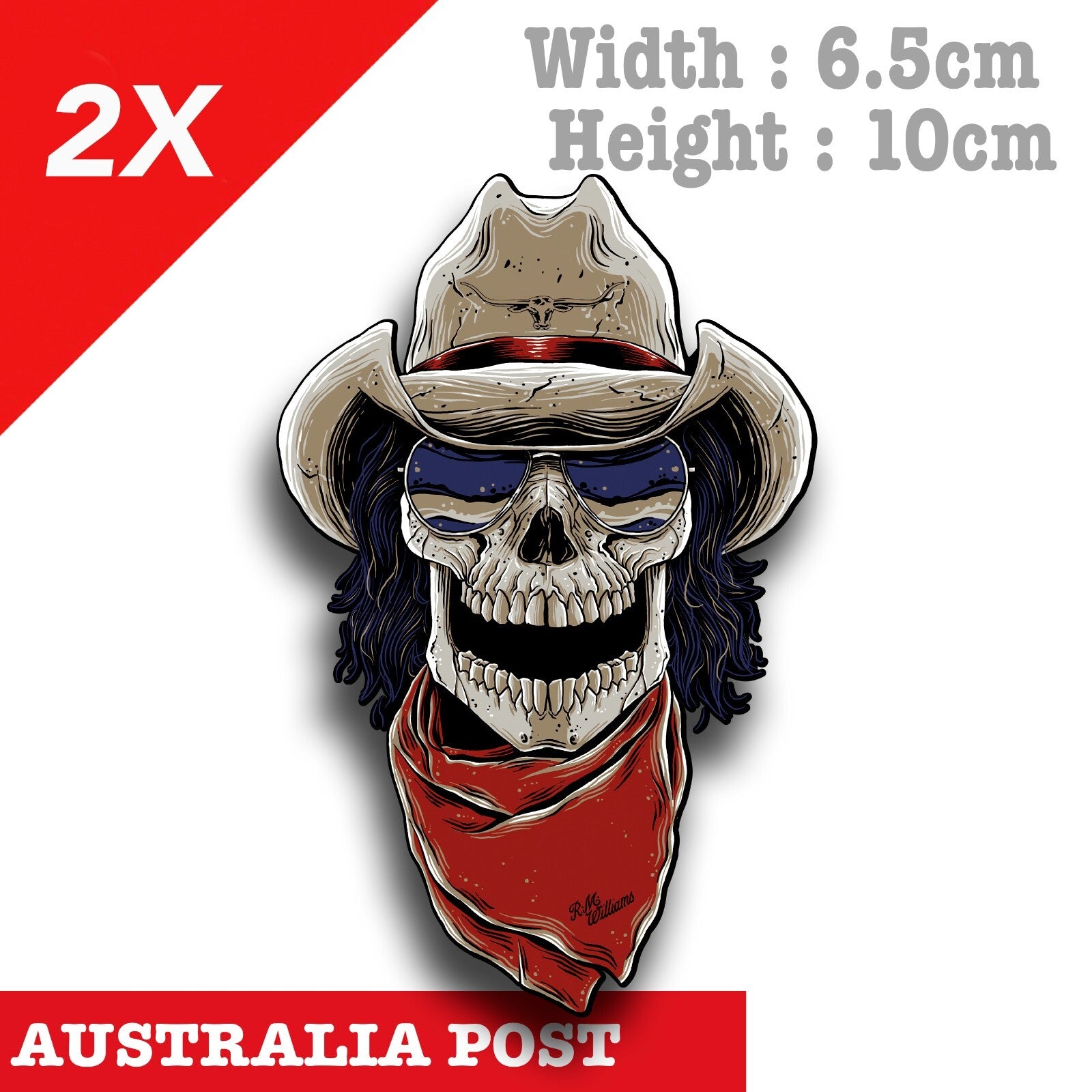R.M Williams Cowboy SKull with Red Bandana Decal Sticker