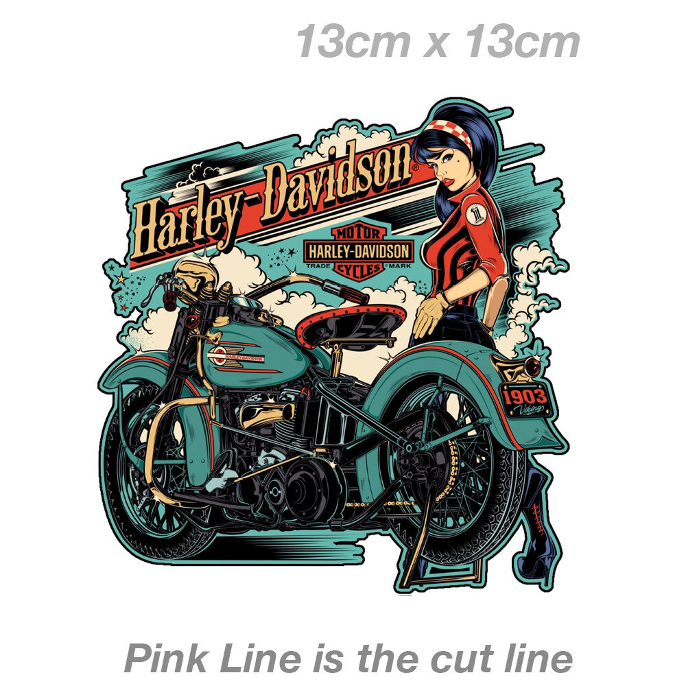 Harley Davidson green Motorcycle  Girl  , Harley Motor   Decal Sticker 