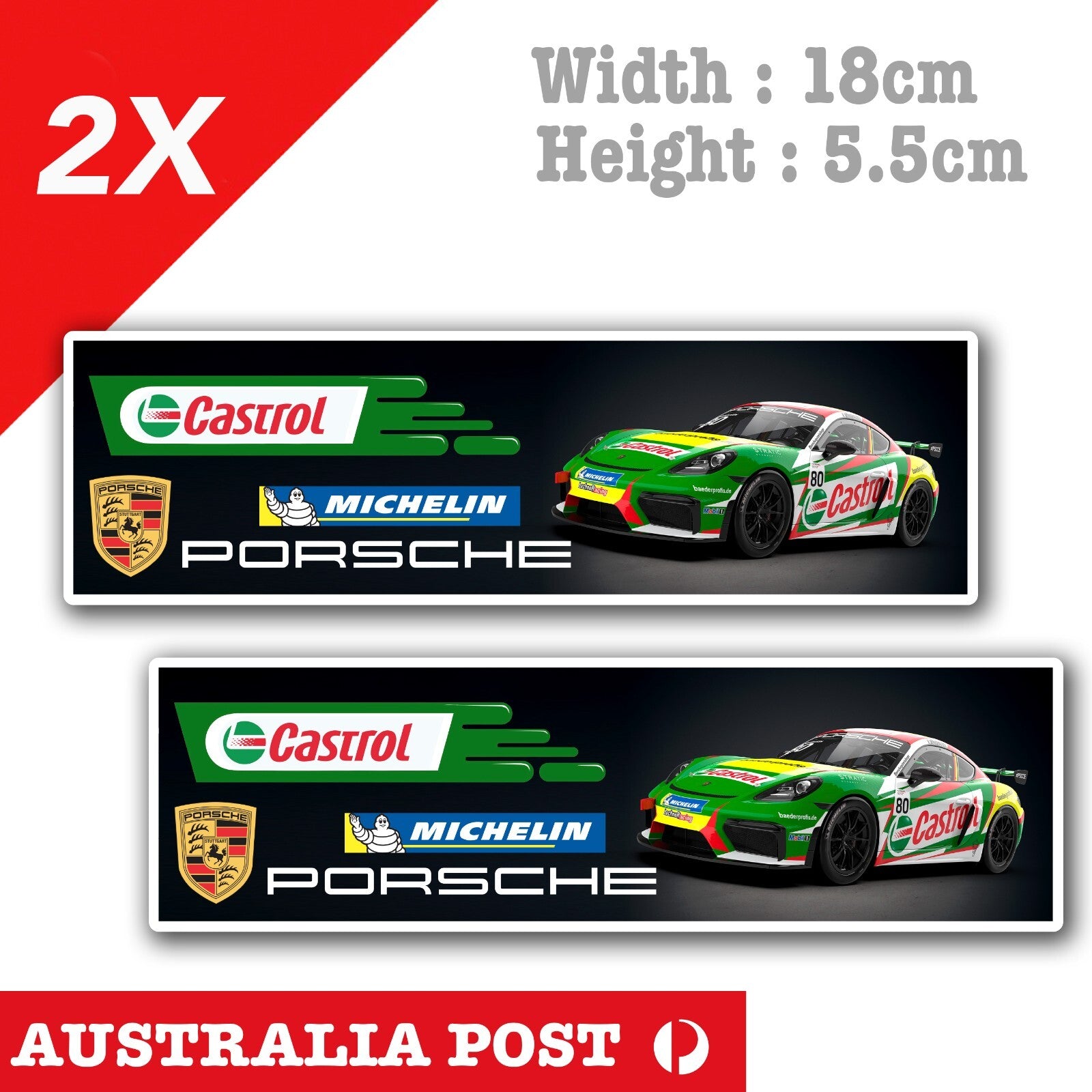 CASTROL Oil , Michelin Tyre, Porsche Racing Car Banner Sticker