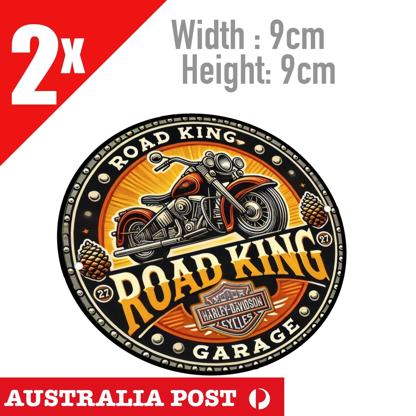 Harley Davidson Motorcycle Road KING Retro Style Round  Stickers