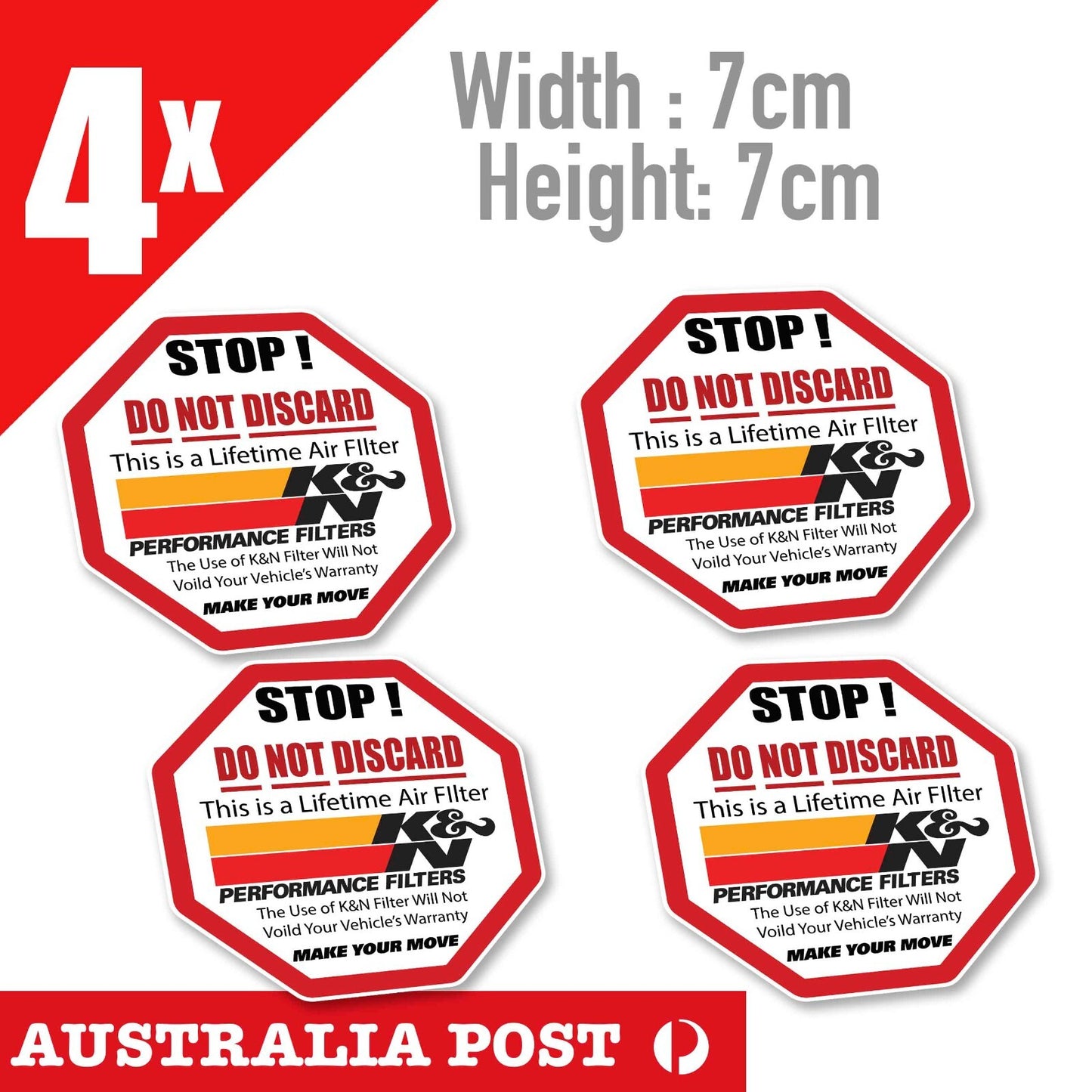 K&N Performance Filter Warning Label, Garage, Mechanic, Man Cave x4 Stickers
