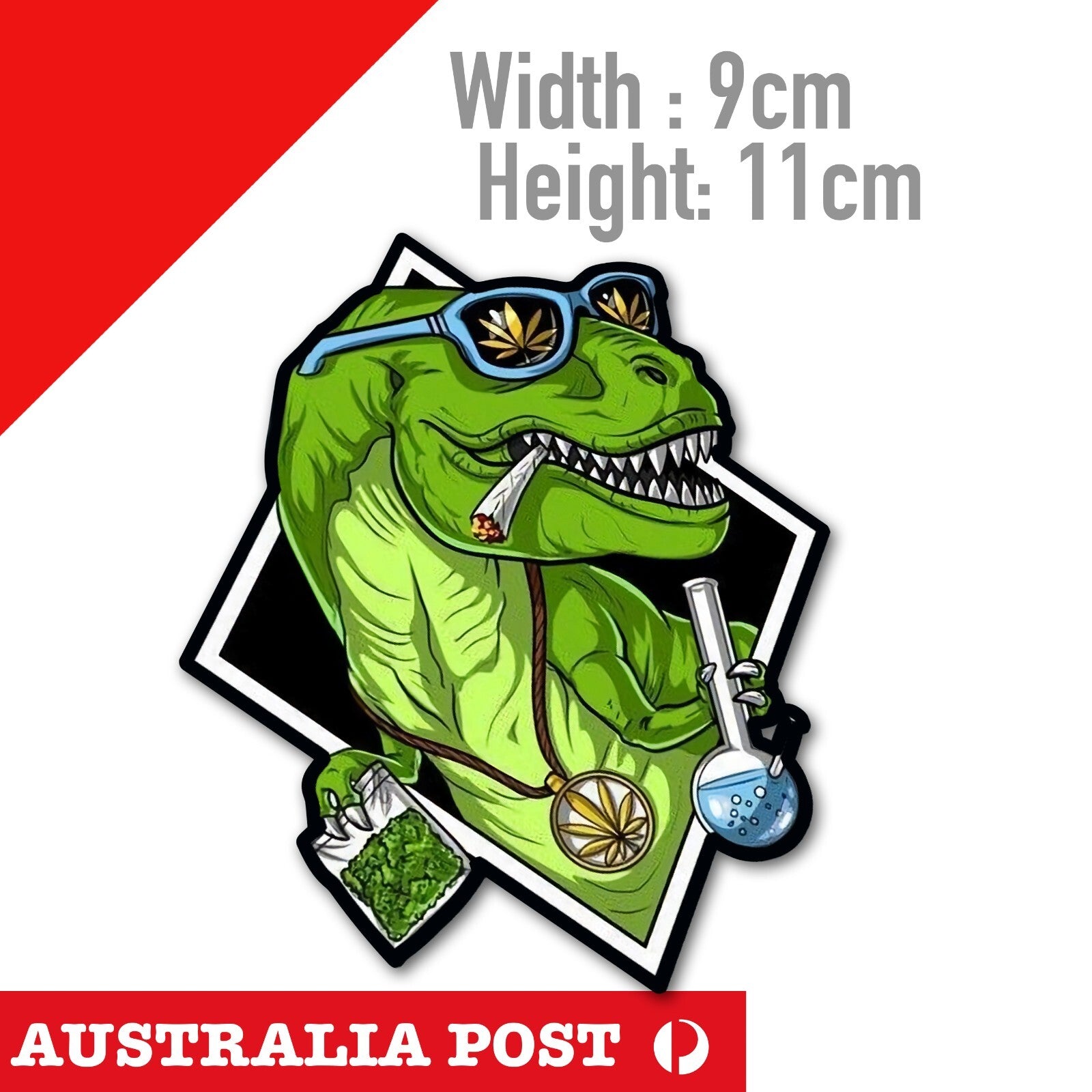 Stoned High Dinosaur with weed Bag & Bong Funny  Decal  Sticker 