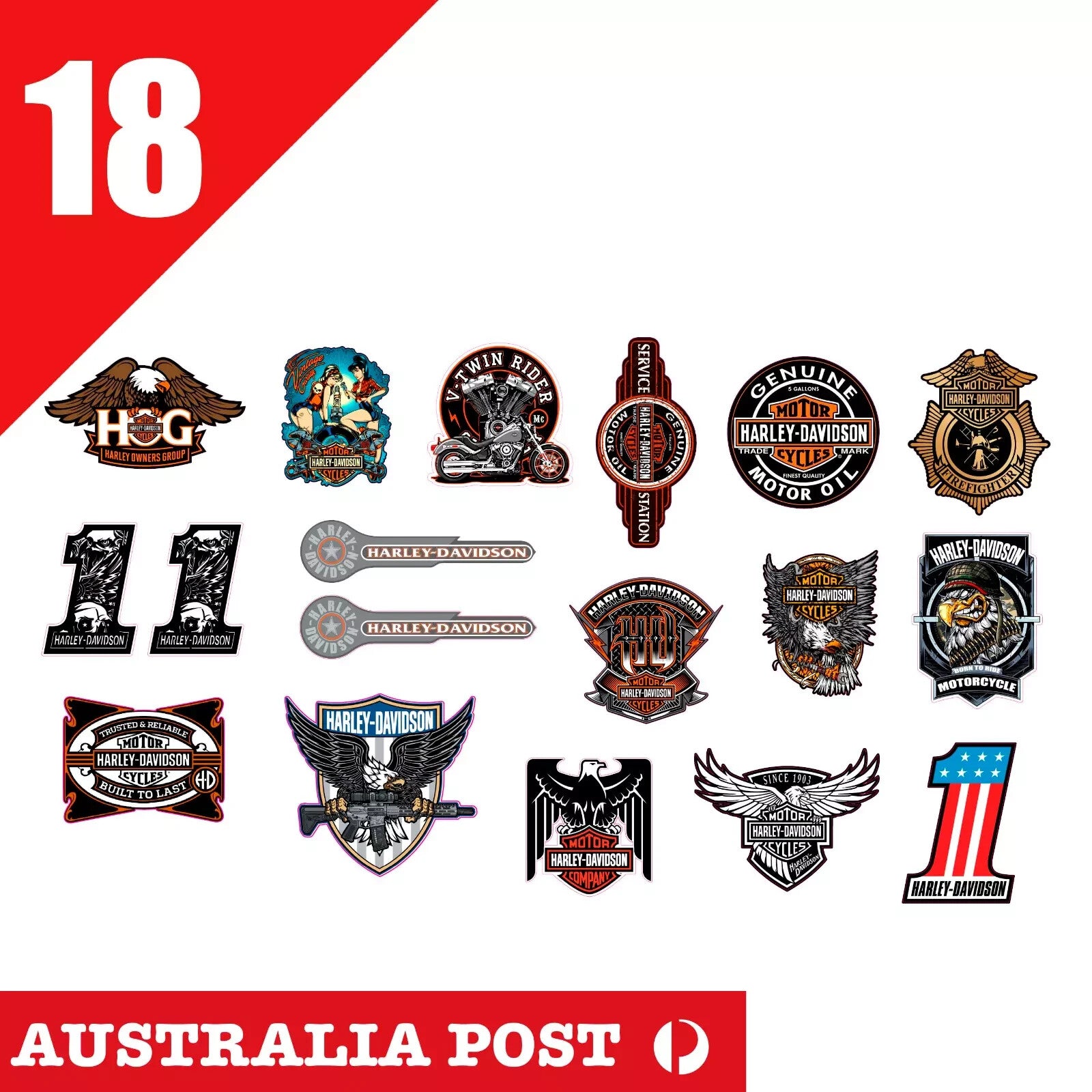 Harley Davidson Motorcycle, Motorcycle, Helmet Sticker Set 18 Pieces Small