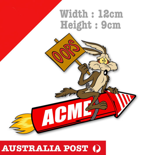 Road Runner Wile E. Coyote funny OOPS Rocket with Flame Sticker