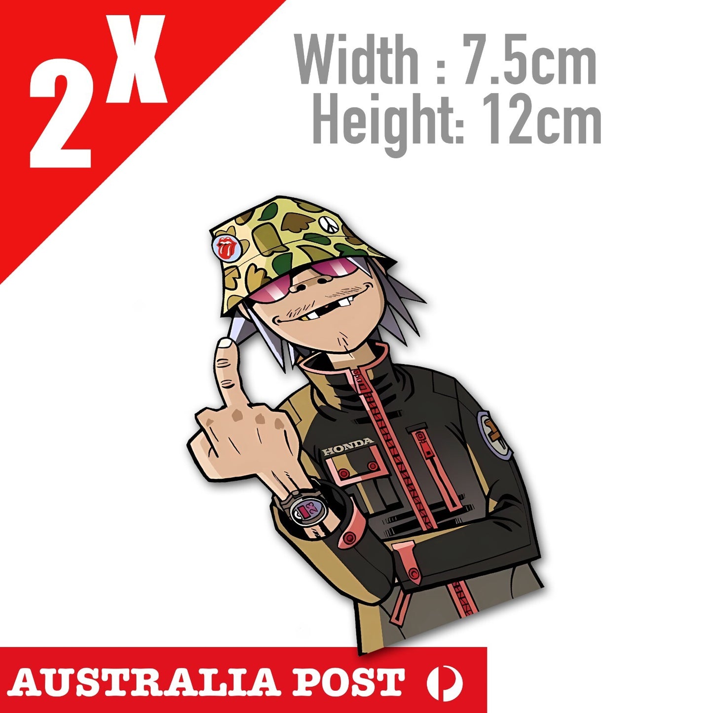 Gorillaz 2-d  Middle Finger, Rude, Funny GORILLAZ Band Stickers