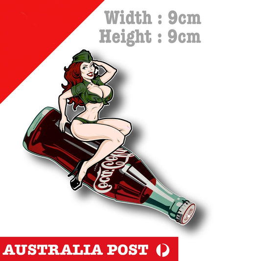 COCA COLA Pin Up Girl Riding Coca Cola Bottle Vintage Old Sticker