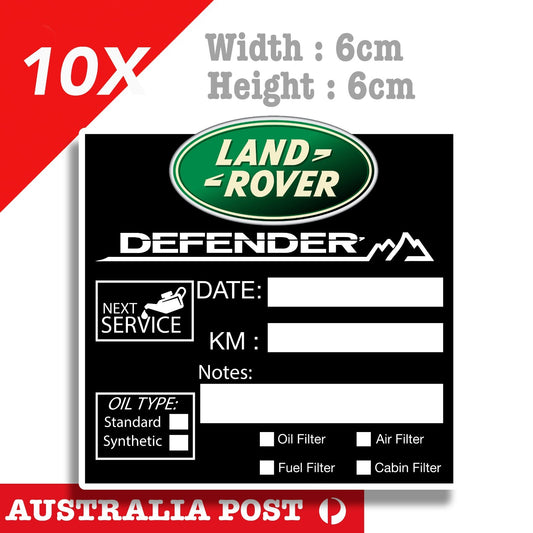 Land Rover Defender Oil Change Service Reminder x10 Pack , Car, Utes Stickers