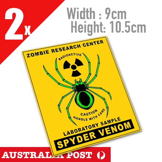 SPIDER VENOM Warning Label, Zombie Research Center Radioactive Sticker