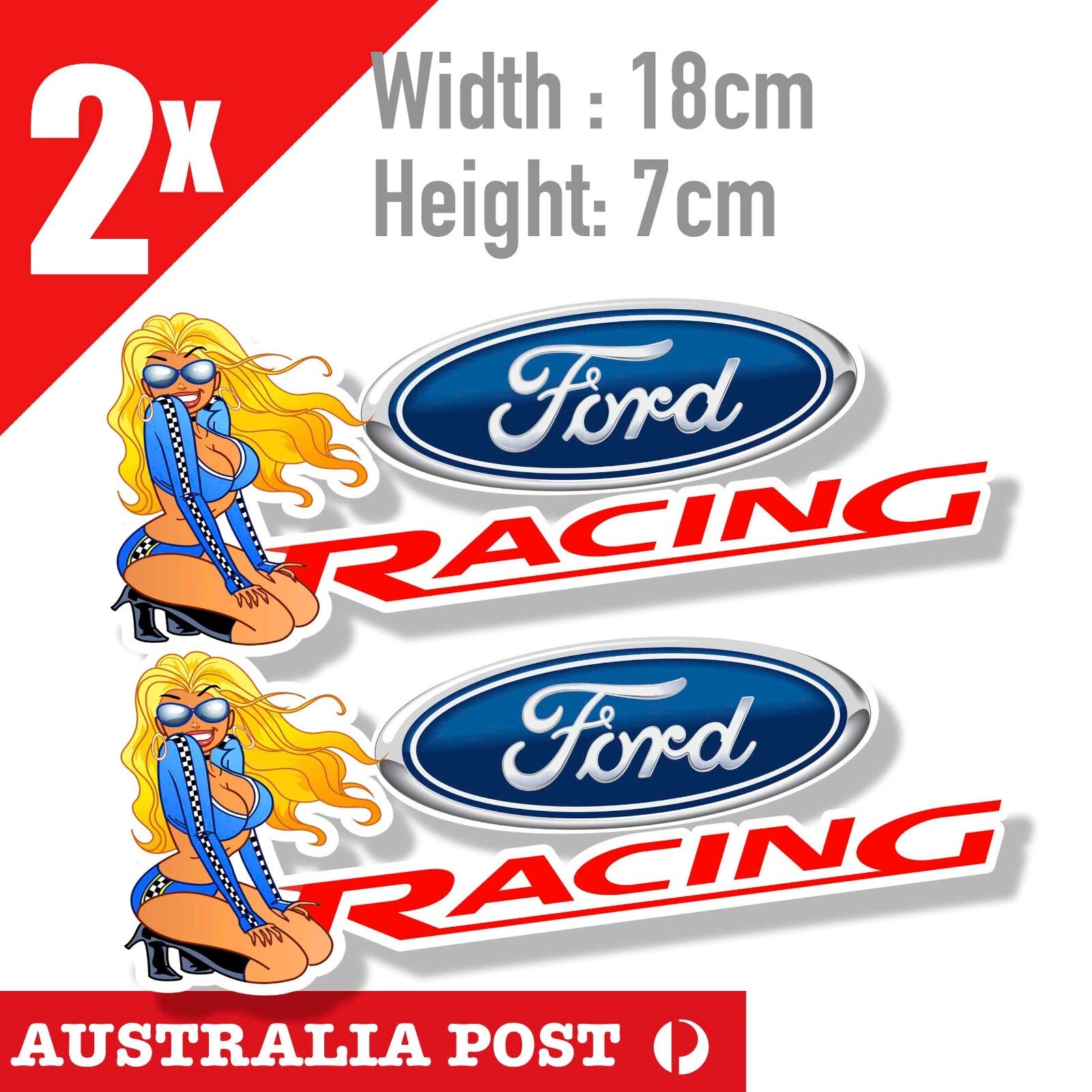 FORD Logo Racing Blond Pin Up Girl Sexy Outfit Vinyl  Stickers