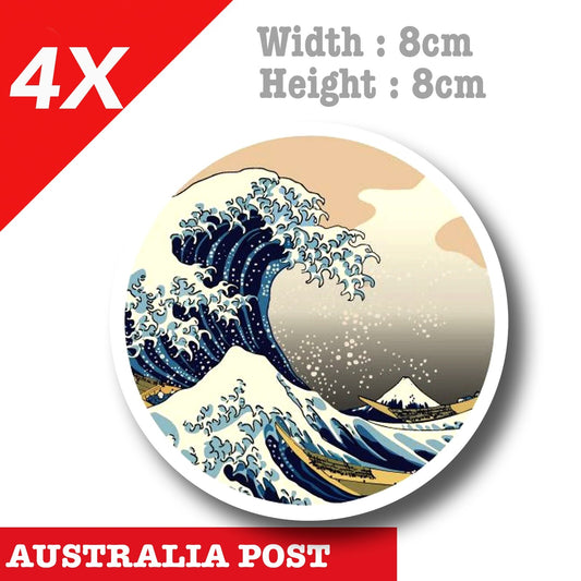 The Great Wave of Kanagawa Wave Circle x4 - Osaka Japan JDM Vinyl  Sticker