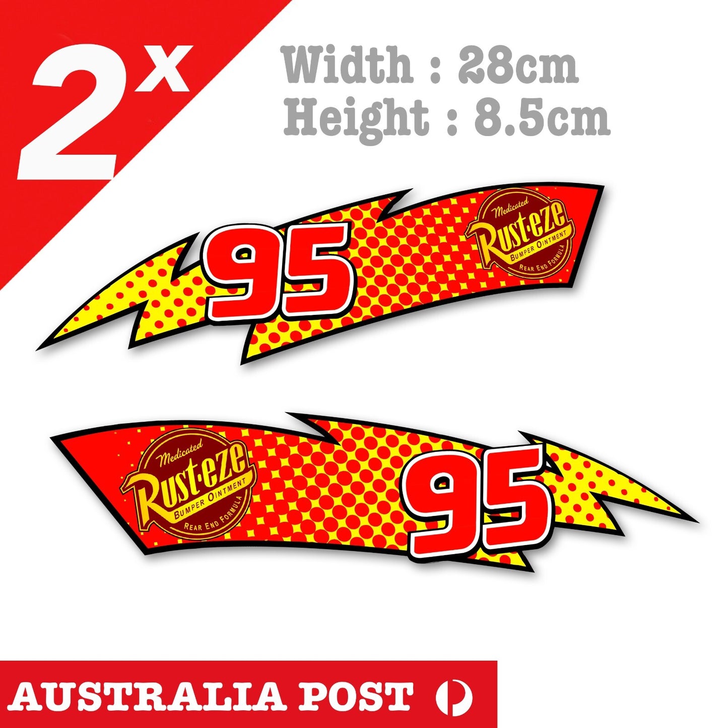 Disney Cars Lightning McQueen 95 Flame Number Rust-Eze Bumper Ointment Stickers