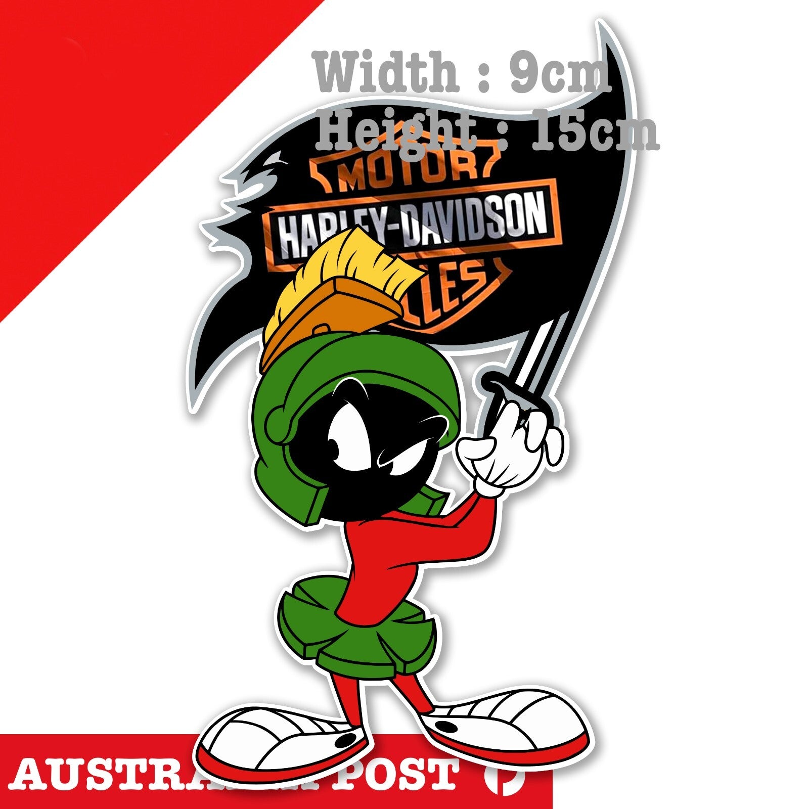 Harley Davidson Flag MARVIN the Martian with Sword Funny Cartoon Sticker