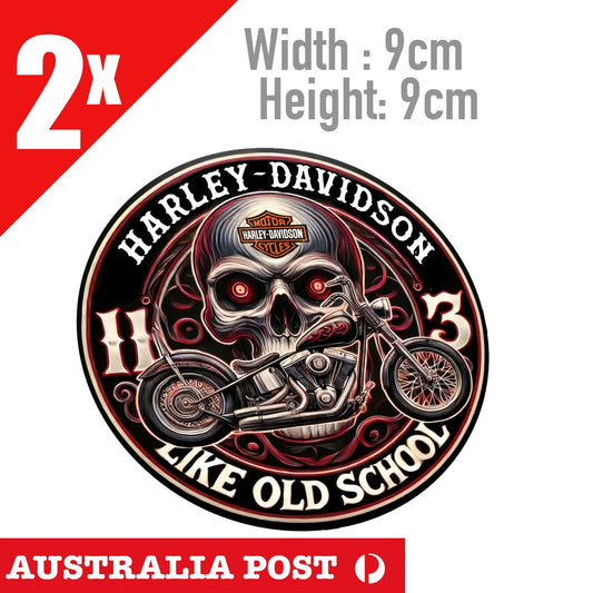 SKULL HEAD Harley Davidson Motorcycle Round Logo Stickers