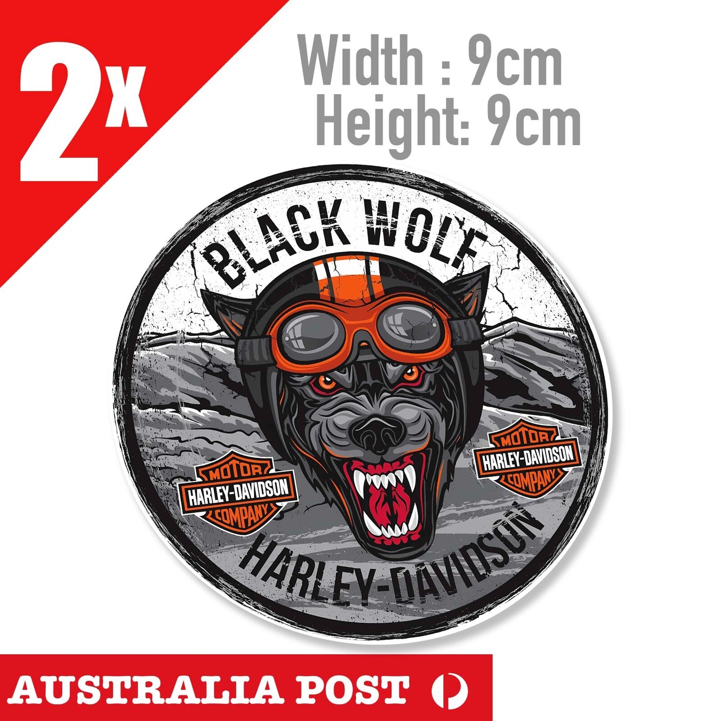 Harley Davidson Motorcycle Black WOLF Round Shield Stickers
