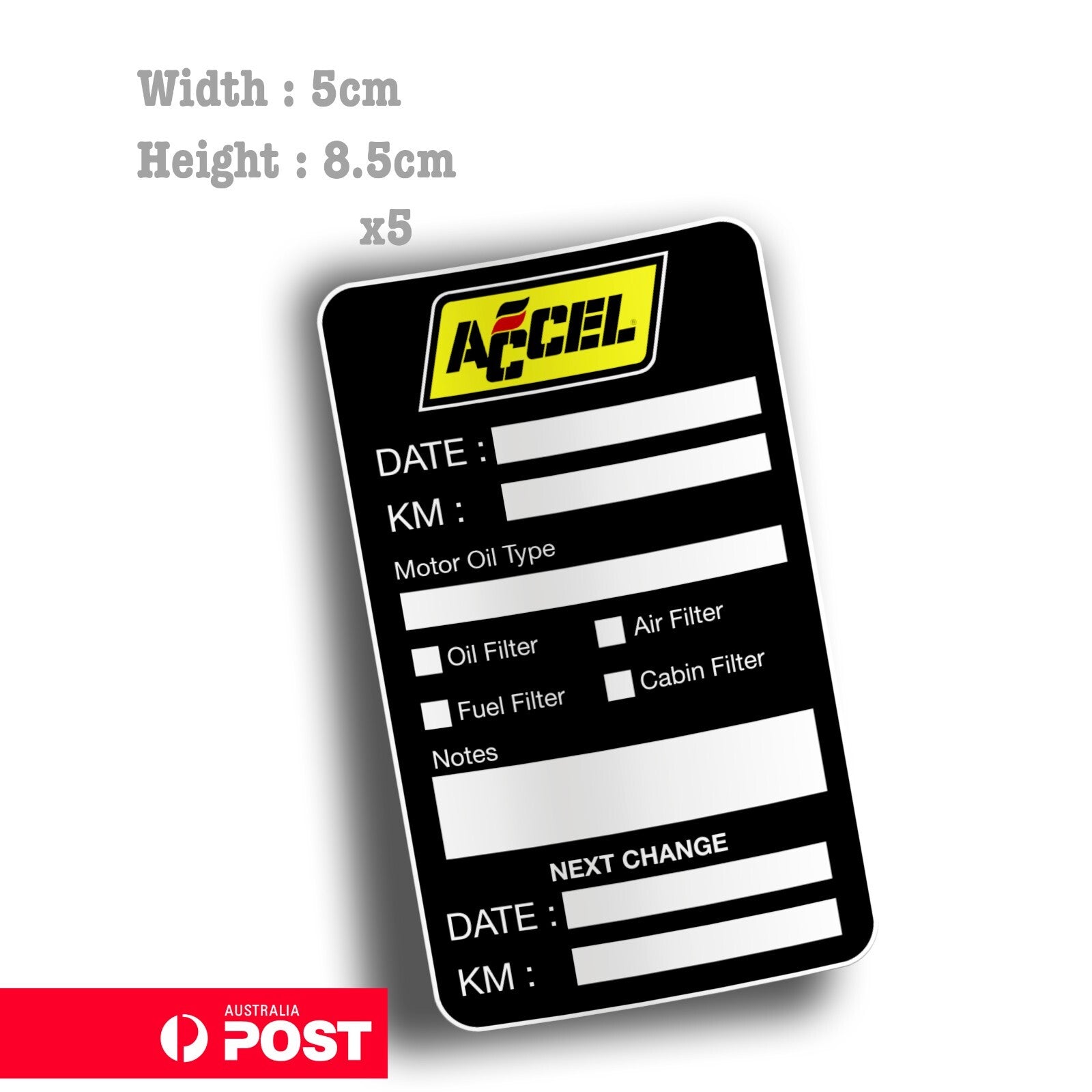 Accel Ignition Parts Australia Oil Change Service Reminder  Black Stickers