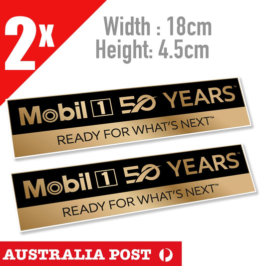 Mobil 1 Motor Oil  50YEARS Gold Benner - MOBIL 1 Logo , Mancave   Sticker