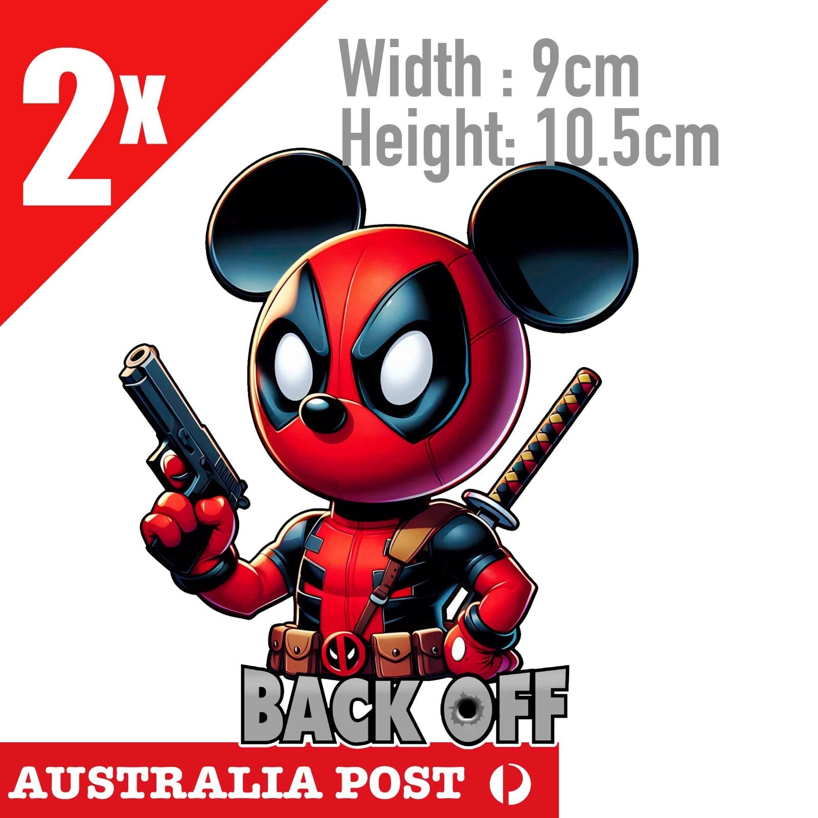 BACK OFF Mickey Mouse As Deadpool  Vinyl Decal Sticker Car Window Laptop