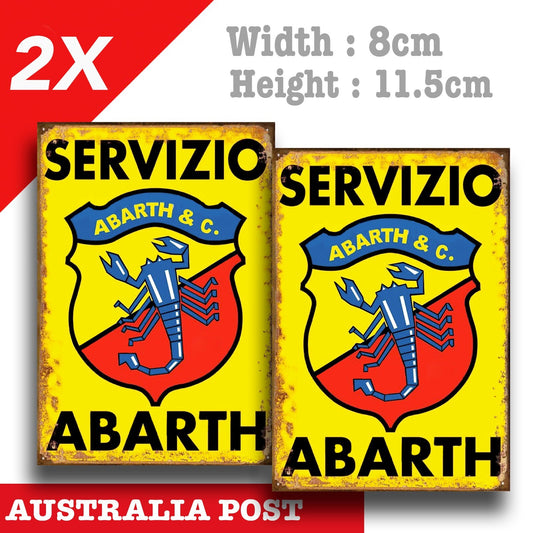 Abarth Service Sign, Rusted Old Vintage Garage Sign Decal Stickers