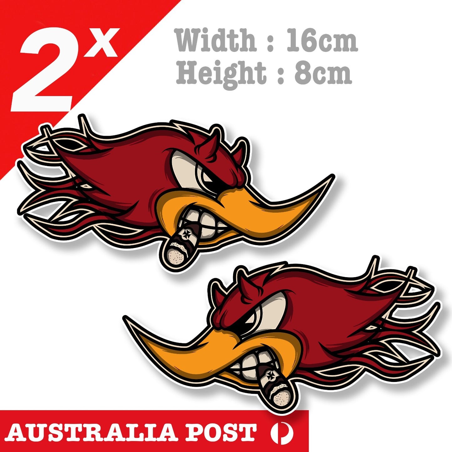 Angry Woodpecker  Head,Helmet Motorbike Bike  Decal Sticker