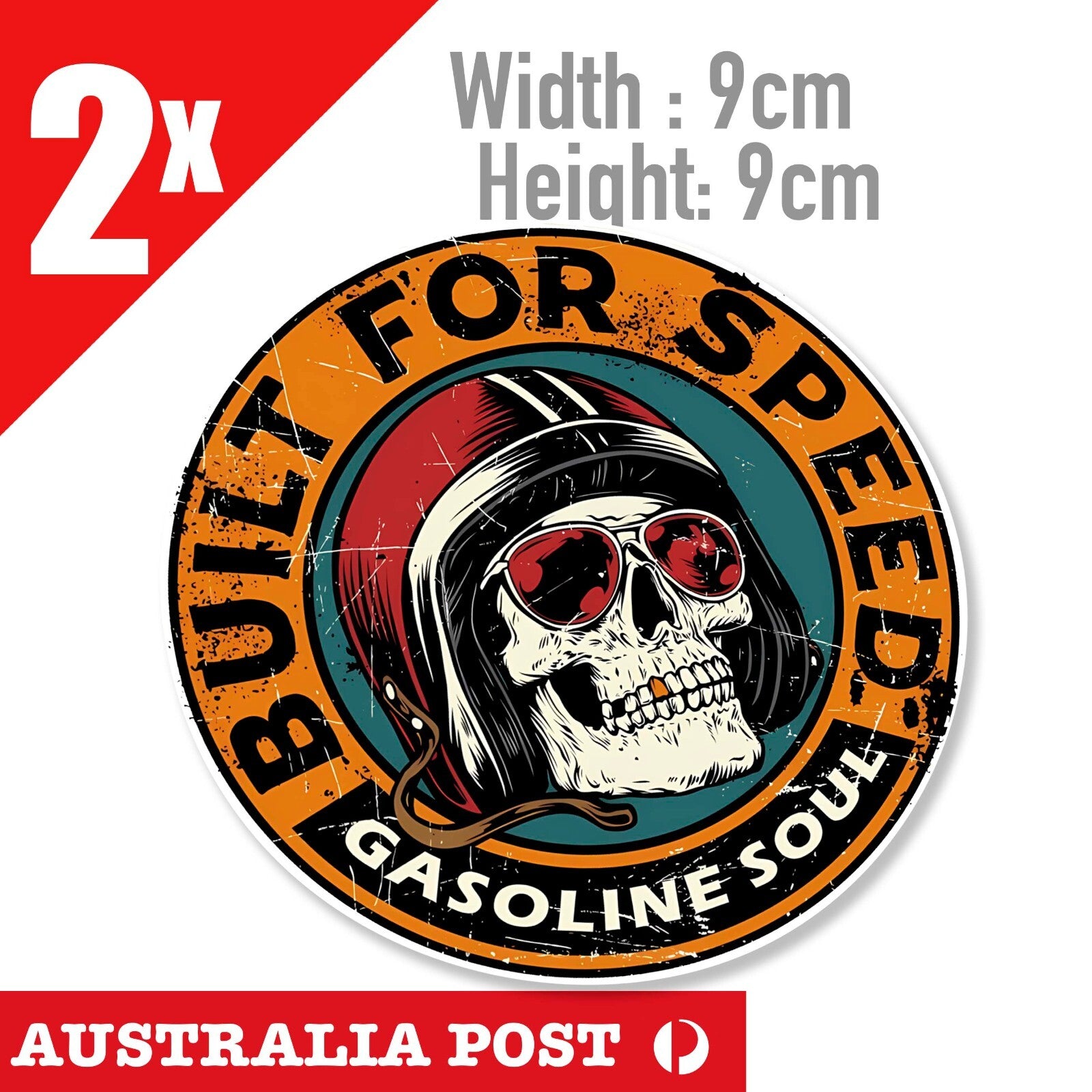 SKULL HEAD BULT FOR SPEED Round Motorcycle Skull , Damaged, Rusted Stickers