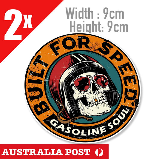 SKULL HEAD BULT FOR SPEED Round Motorcycle Skull , Damaged, Rusted Stickers