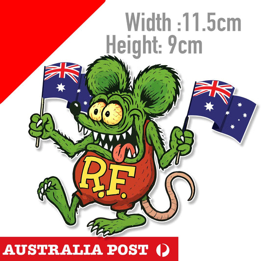 Australian Flag Rat Fink Hot Rod Funny Cartoon Sticker