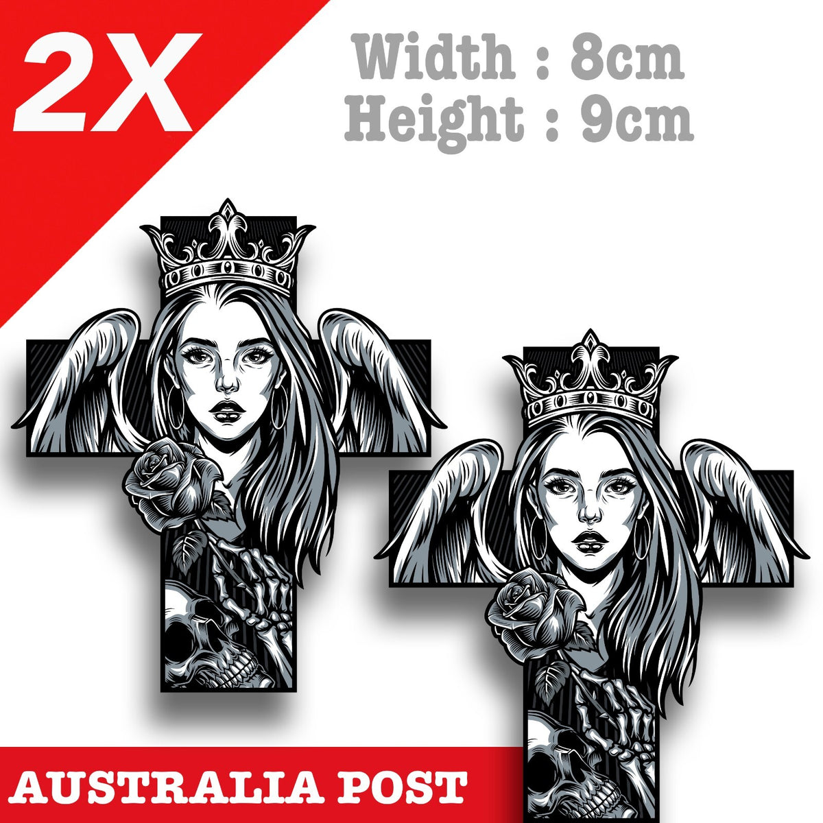 Queen and Skull on Cross, Motorcycle, Helmet, Fuel Tank  Decal Sticker