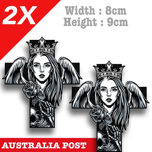 Queen and Skull on Cross, Motorcycle, Helmet, Fuel Tank  Decal Sticker
