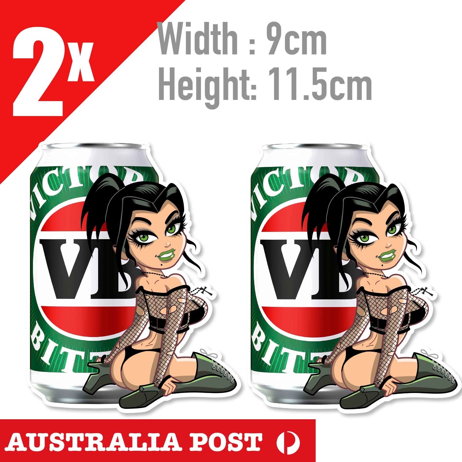 VB Sexy Goth On Knees ,Victoria Bitter Beer Can, Off Road,Fridge Sticker