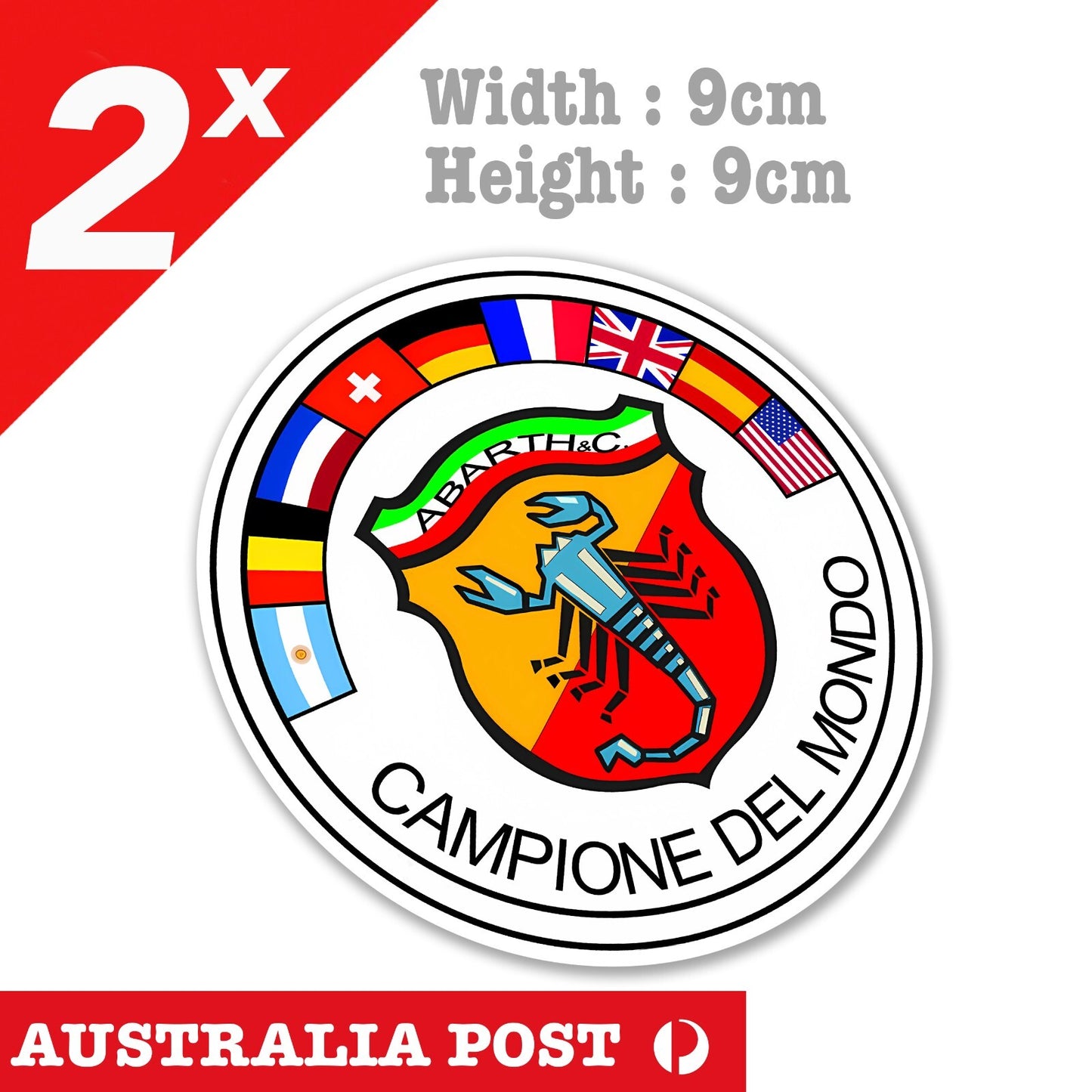 Abarth CAMPIONE DEL MONDO, Abarth, Fiat 500 Racing Falgs Sticker