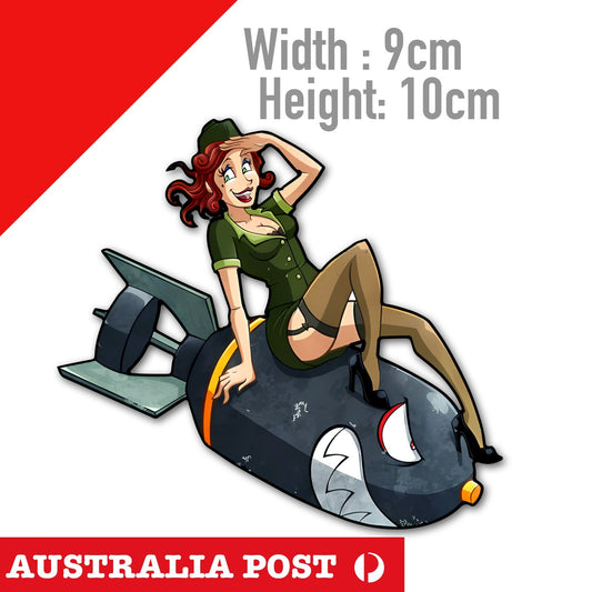 Angry Bomb with Teeth Pin Up Girl - Bombs Away Sexy Girl Sticker