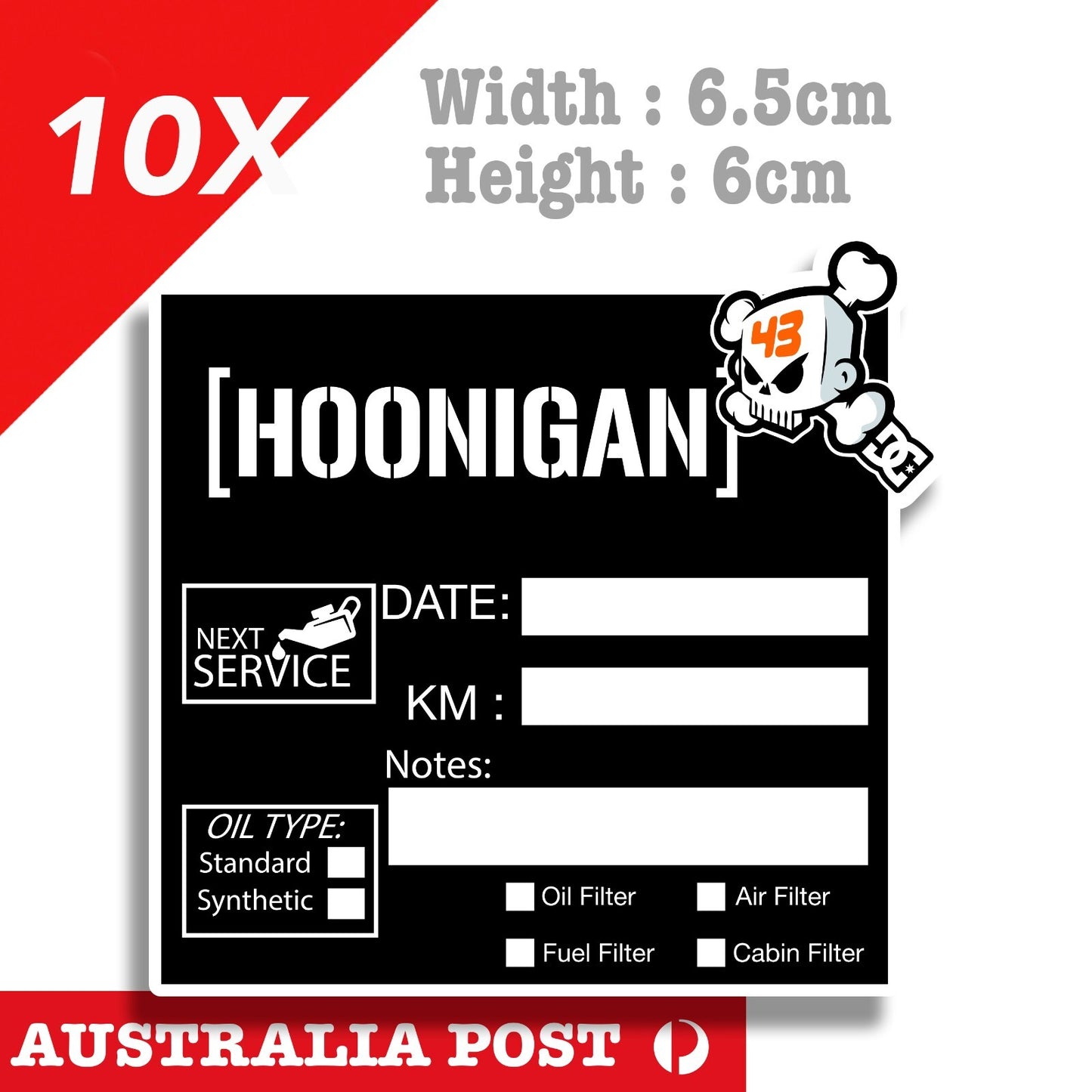 Hoonigan Ken Block 43 Oil Change Service Reminder x10 Pack , Car, Utes Sticker