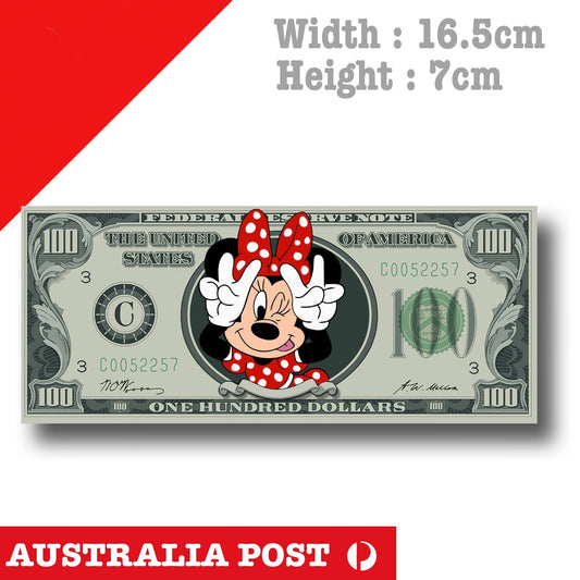 Minnie Mouse Peace 100 USA Dollar Funny Cute Cartoon Vinyl  Sticker