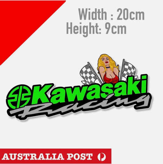 KAWASAKI RACING Banner Motorcycle Sexy Blonde Pin Up Racing Bi Sticker