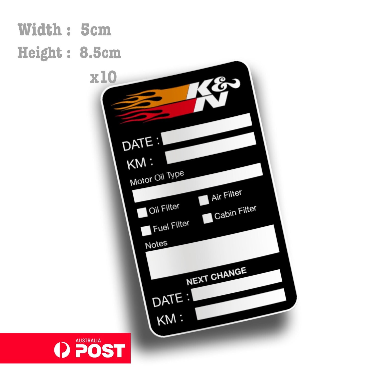 K&N Filter Oil Change Service Reminder x10 Stickers 