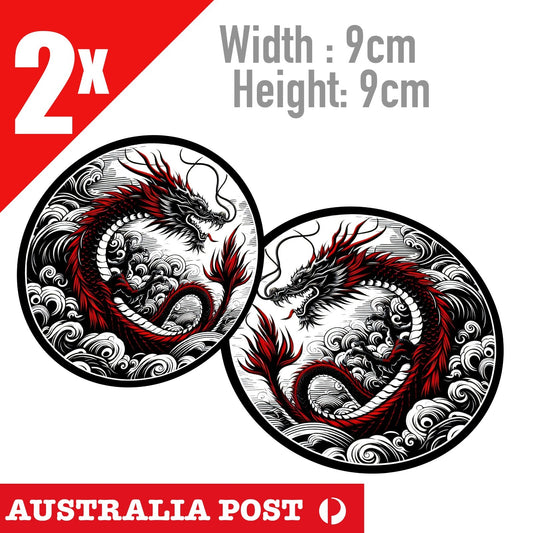 RED Dragon Round x2 , Dead Skull Sticker