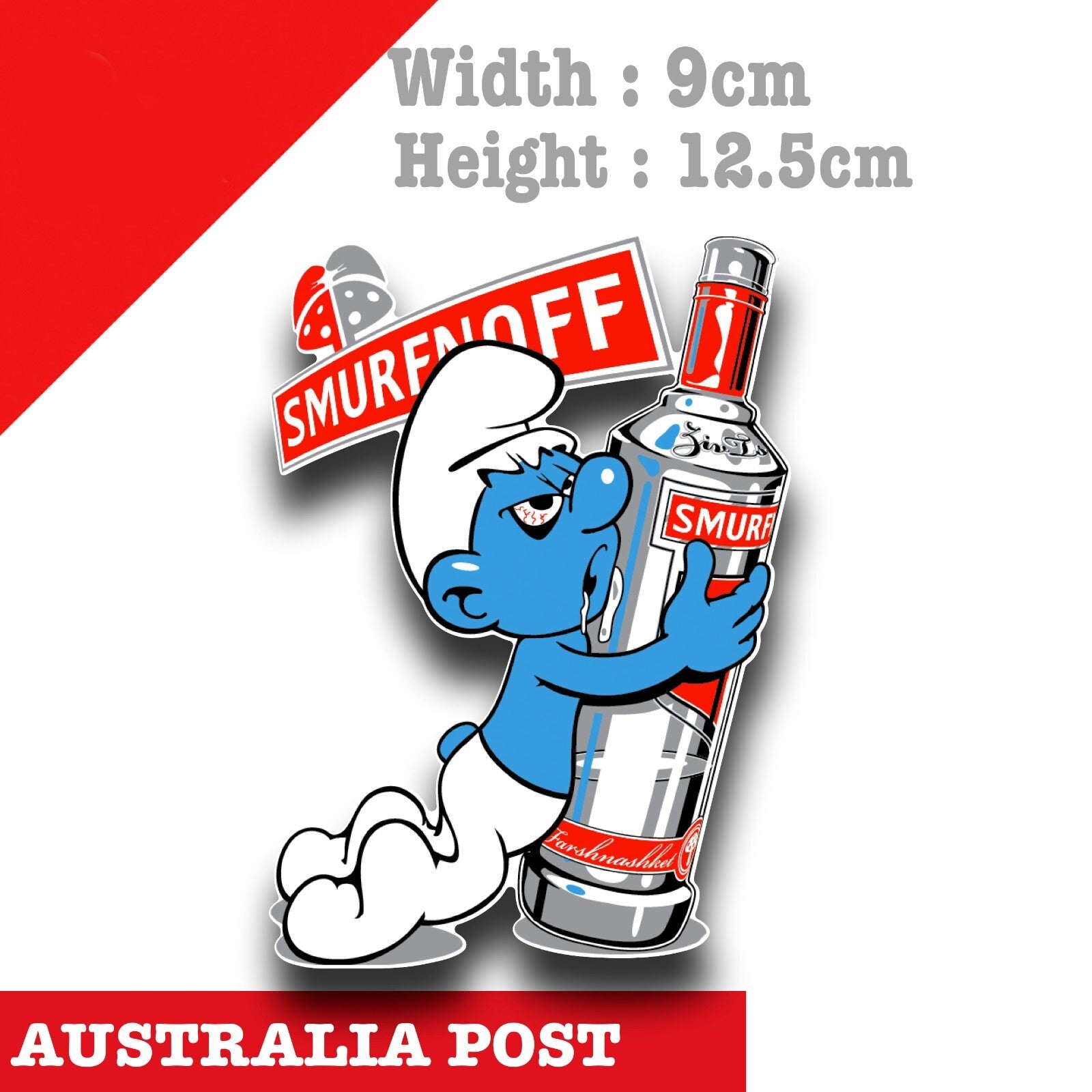 Smurf Drunk on Smirnoff Bottle Funny Drunk Smurf Stickers