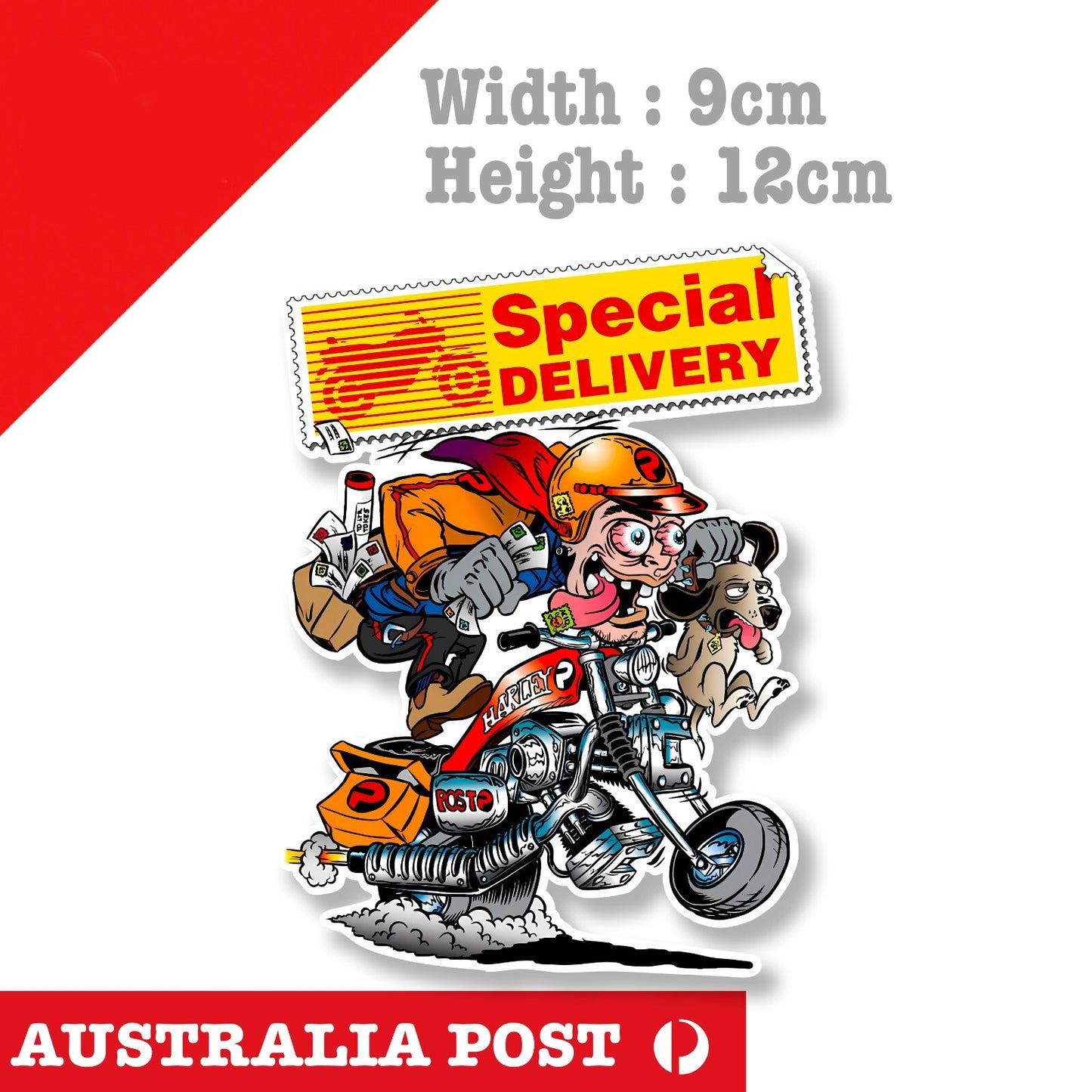Monster Postie on motorcycle, Express Post Funny Sticker